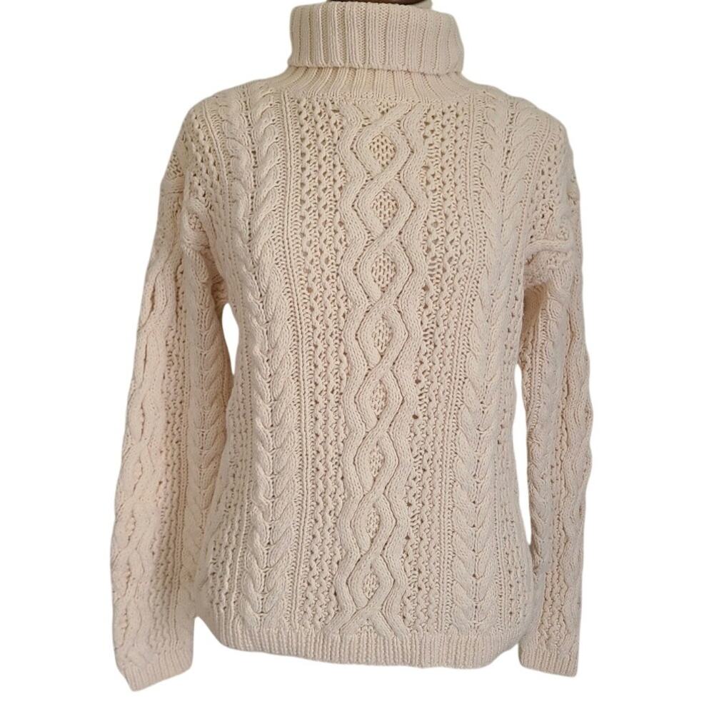 YORKSHIRE KNITTING CO VTG Ramie Cotton Cable Knit Turtlenk Fisherman Sweater M